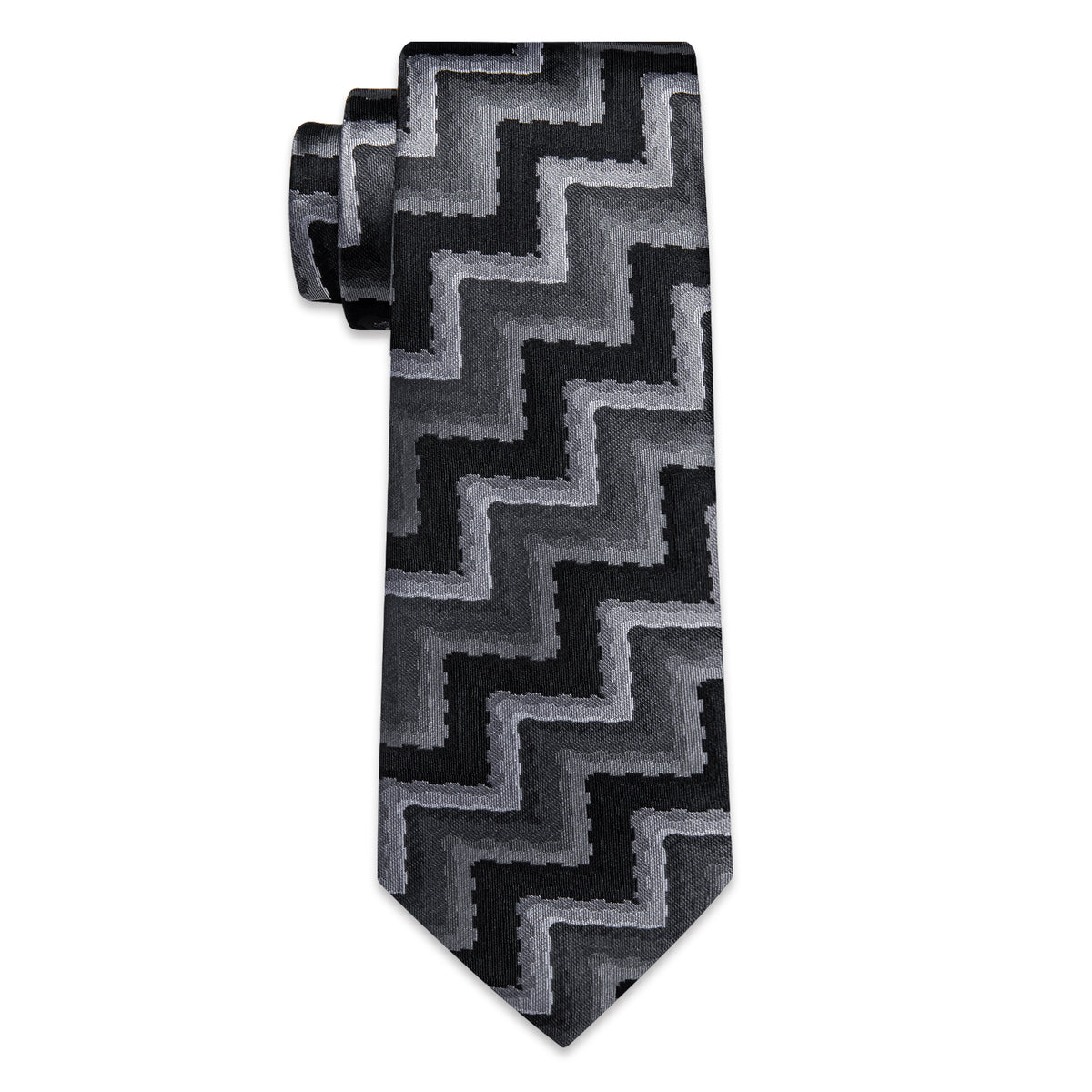 Black and Silver Silk Tie, Pocket Square and Cufflinks tie sets    - Sophisticated Gentlemen