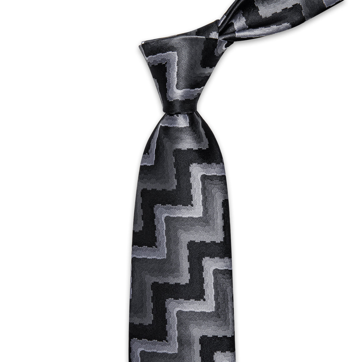 Black and Silver Silk Tie, Pocket Square and Cufflinks tie sets - Sophisticated Gentlemen