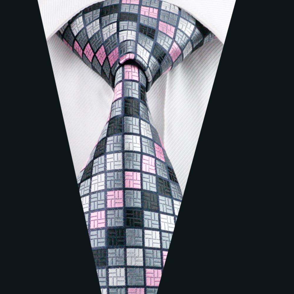 Pink Gray Plaid Silk Tie, Pocket Square and Cufflinks Set tie sets - Sophisticated Gentlemen