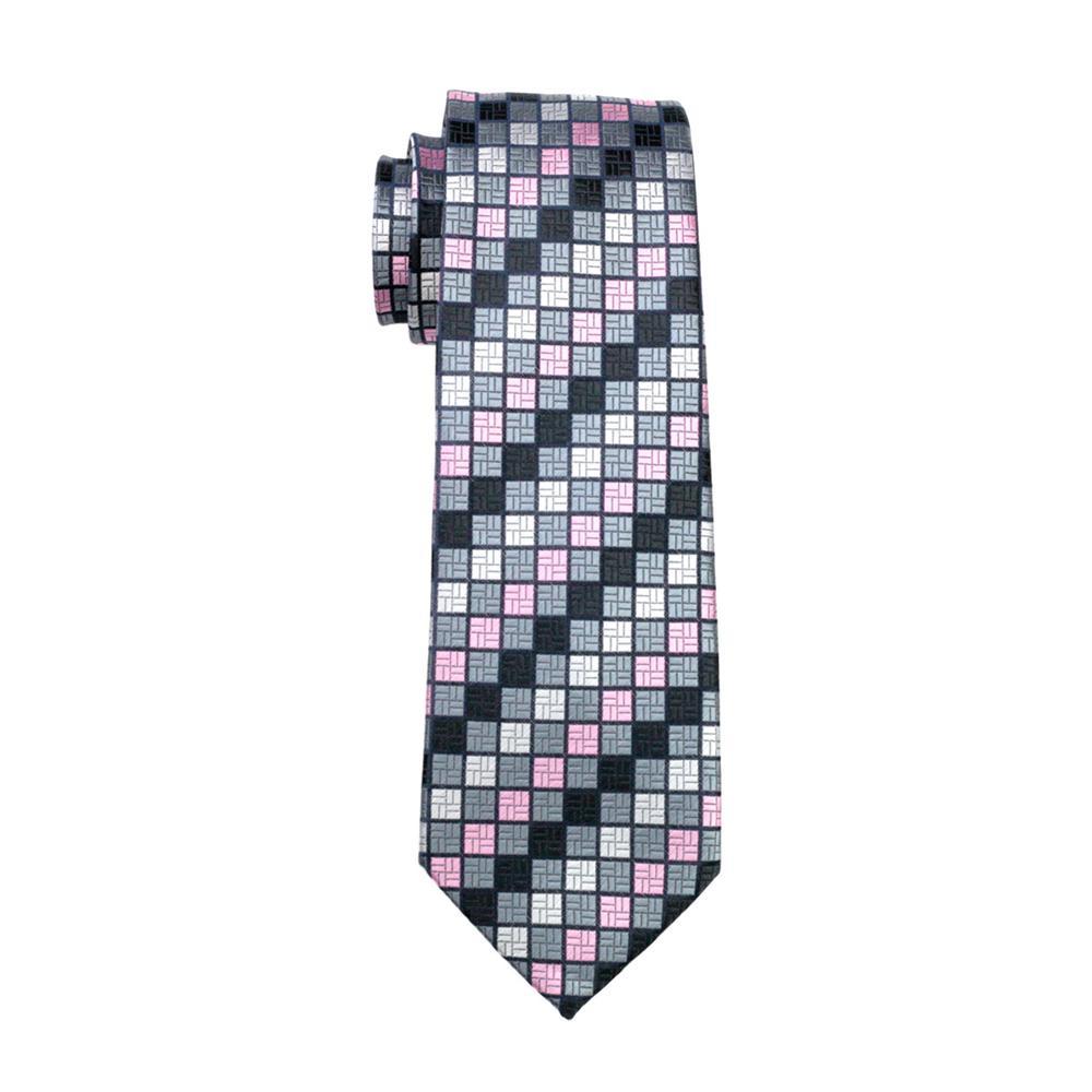Pink Gray Plaid Silk Tie, Pocket Square and Cufflinks Set tie sets - Sophisticated Gentlemen