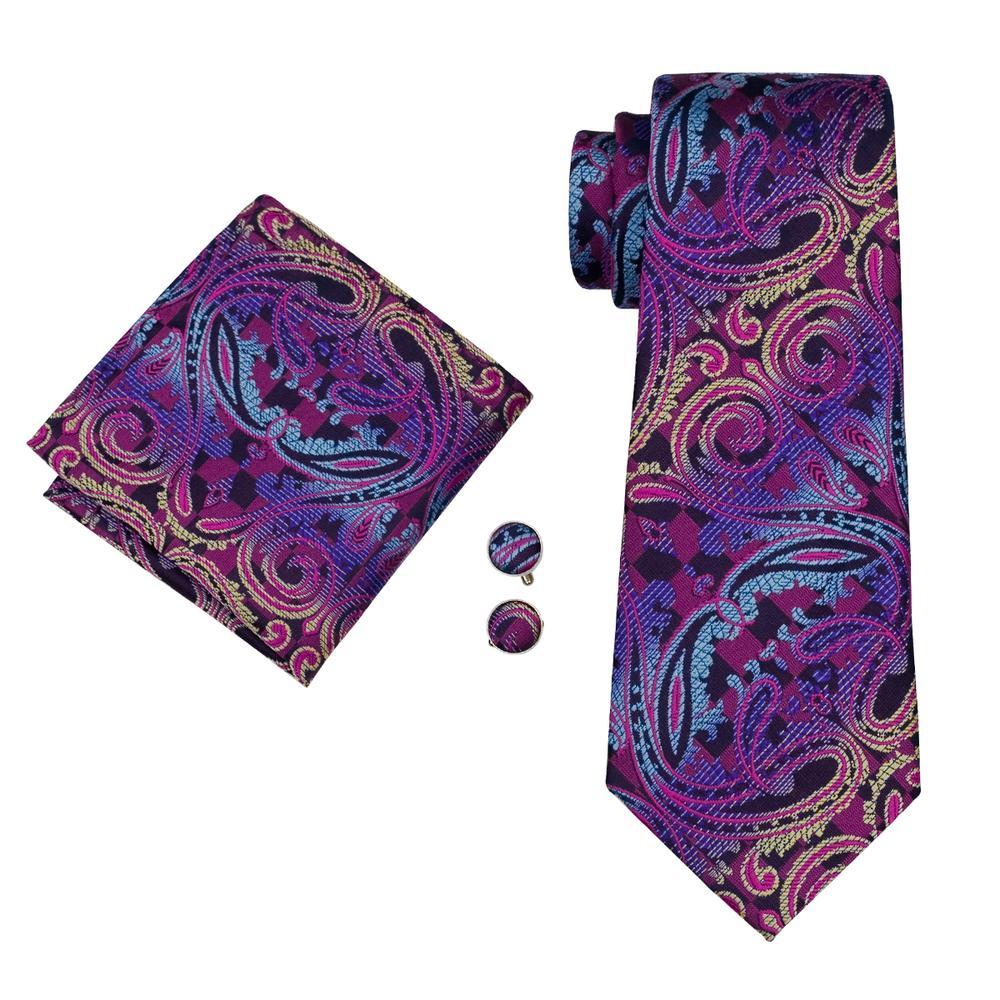 Blue Purple Paisley Silk Tie, Pocket Square and Cufflinks Set tie sets - Sophisticated Gentlemen