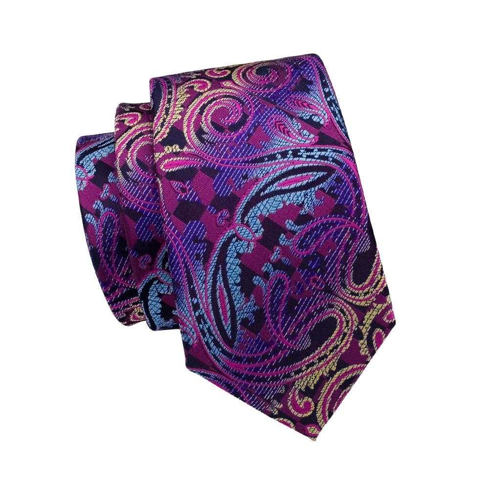 Blue Purple Paisley Silk Tie, Pocket Square and Cufflinks Set tie sets - Sophisticated Gentlemen