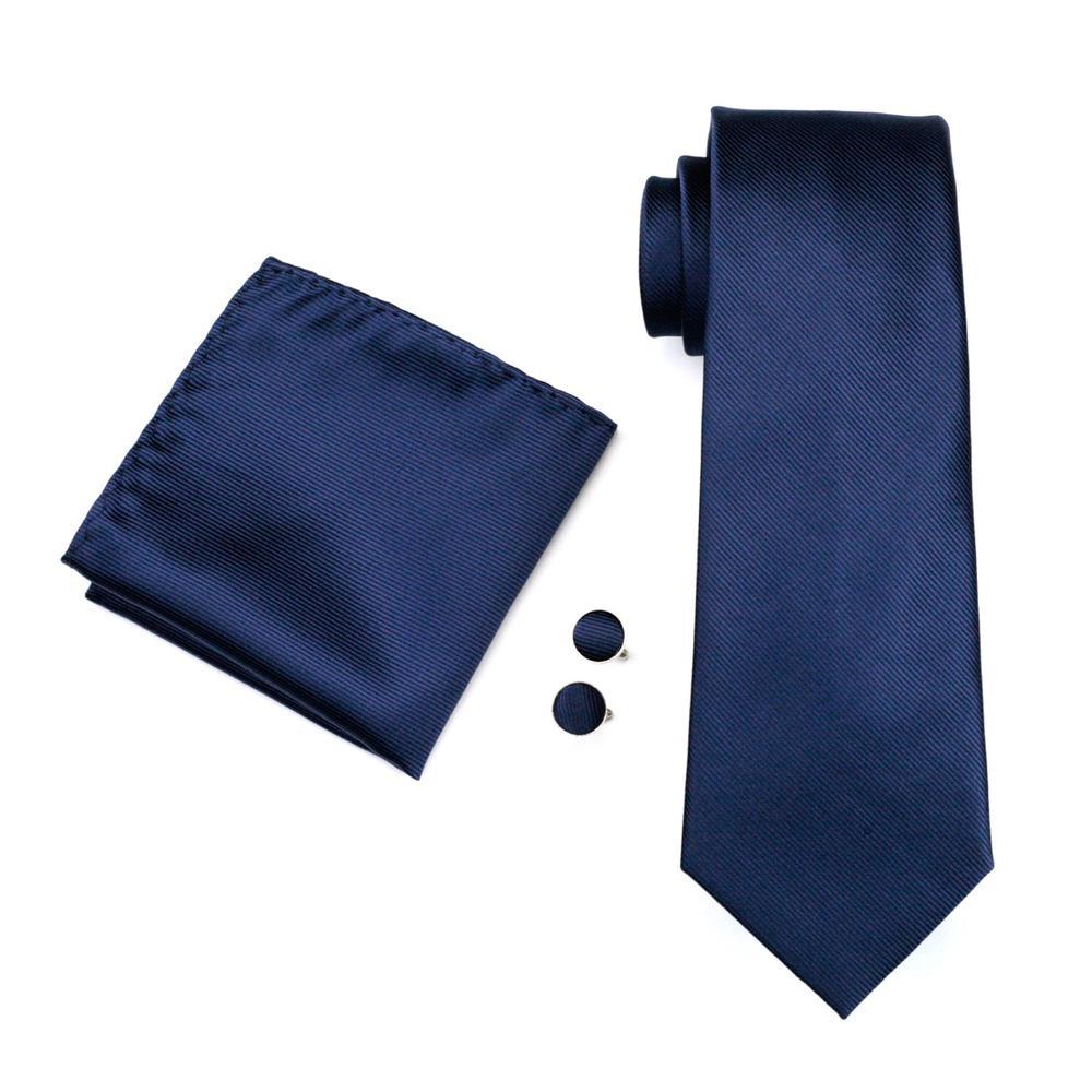 Classic Deep Blue Solid Silk Tie, Pocket Square and Cufflinks Set tie sets - Sophisticated Gentlemen