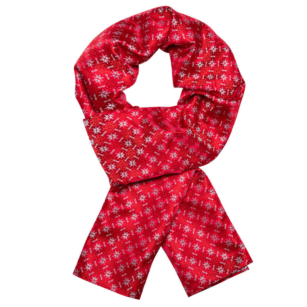 Red and White Christmas Silk Scarf with Festive Pattern Scarf - Sophisticated Gentlemen