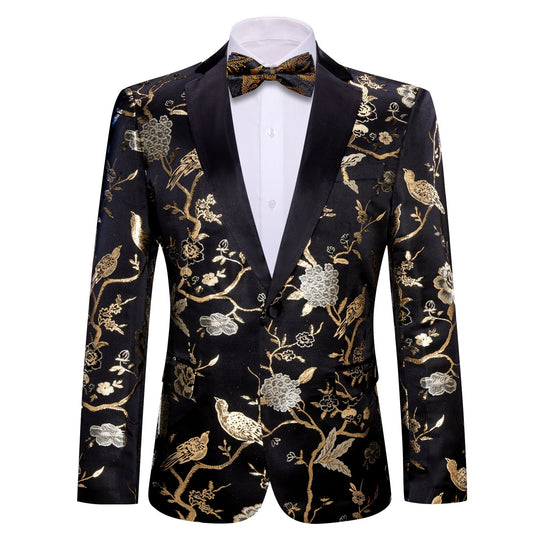 Black and Gold Floral Tuxedo Jacket tuxedo S (38)   - Sophisticated Gentlemen