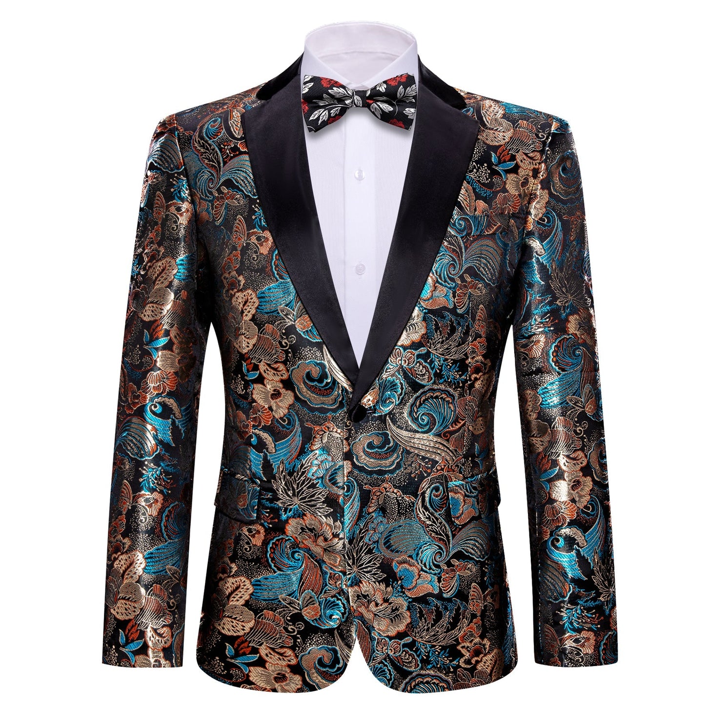 Floral Blue and Gold Tuxedo Jacket tuxedo S (38) - Sophisticated Gentlemen