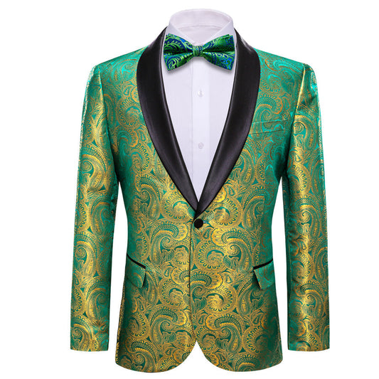 Green and Yellow Paisley Shawl Collar Tuxedo Jacket tuxedo S (38)   - Sophisticated Gentlemen