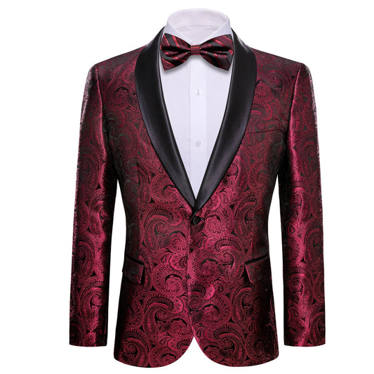 Burgundy and Black Paisley Tuxedo Jacket tuxedo S (38)   - Sophisticated Gentlemen