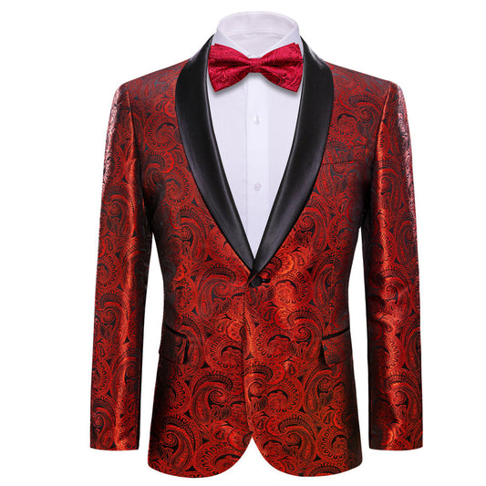 Fire Red Paisley Men's Tuxedo Jacket tuxedo S (38)   - Sophisticated Gentlemen