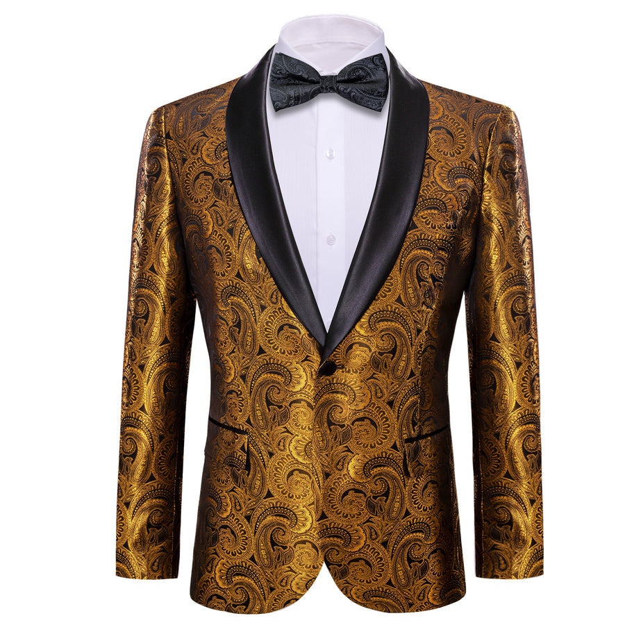 Black and Gold Paisley Shawl Collar Tuxedo Jacket tuxedo S (38) - Sophisticated Gentlemen