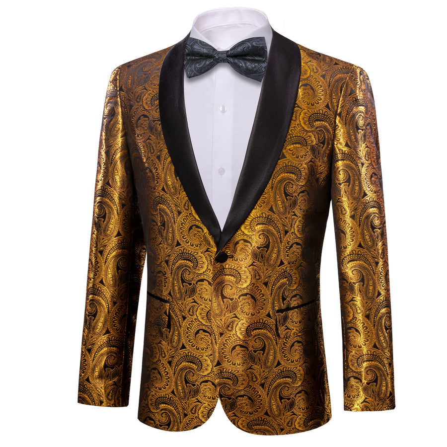 Black and Gold Paisley Shawl Collar Tuxedo Jacket tuxedo - Sophisticated Gentlemen
