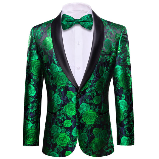 Green Navy Floral Rose Men's Tuxedo Jacket tuxedo S (38)   - Sophisticated Gentlemen