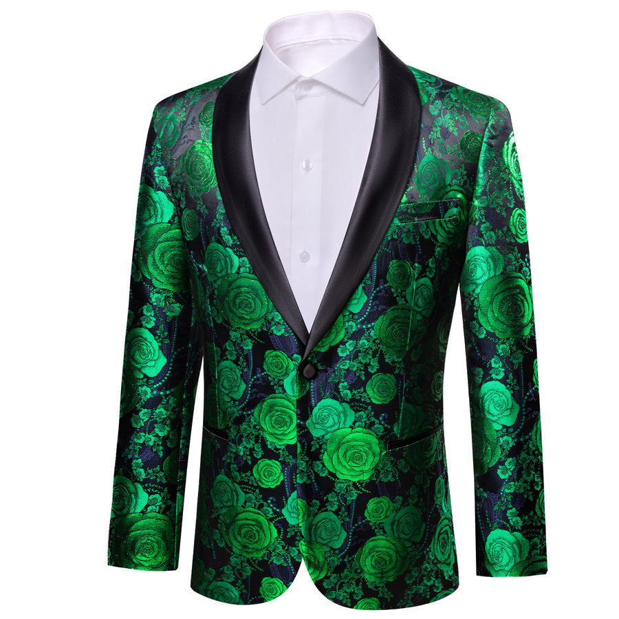 Green Navy Floral Rose Men's Tuxedo Jacket tuxedo - Sophisticated Gentlemen