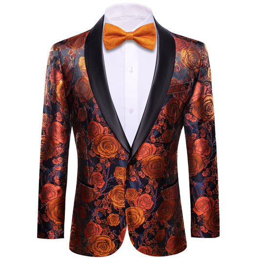 Orange and Navy Floral Tuxedo Jacket tuxedo S (38)   - Sophisticated Gentlemen