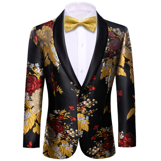 Yellow Red Black Floral Men's Tuxedo Jacket tuxedo S (38)   - Sophisticated Gentlemen