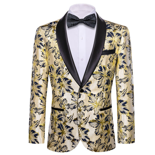 Moccasin Blue Gray Floral Men's Tuxedo Jacket tuxedo S (38)   - Sophisticated Gentlemen
