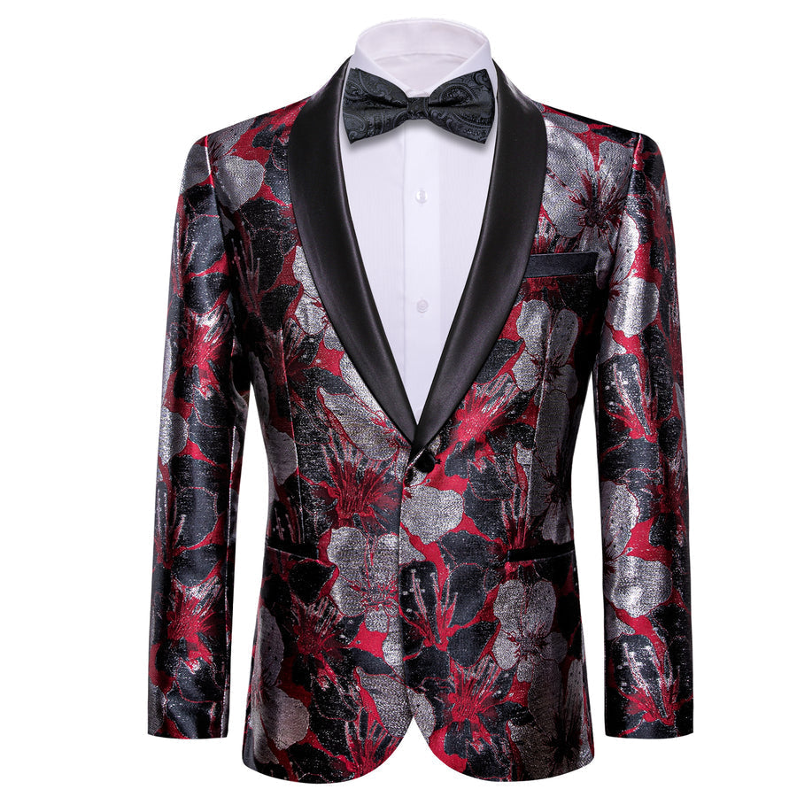 Black Red Gray Floral Men's Tuxedo Jacket tuxedo S (38) - Sophisticated Gentlemen