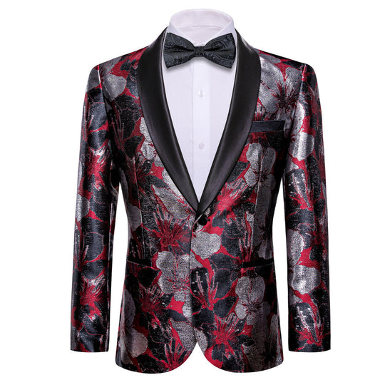 Black Red Gray Floral Men's Tuxedo Jacket tuxedo S (38)   - Sophisticated Gentlemen