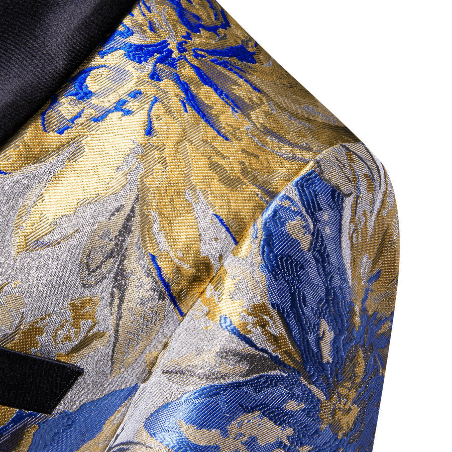 Silver Blue Dark Khaki Floral Men's Tuxedo Jacket tuxedo - Sophisticated Gentlemen