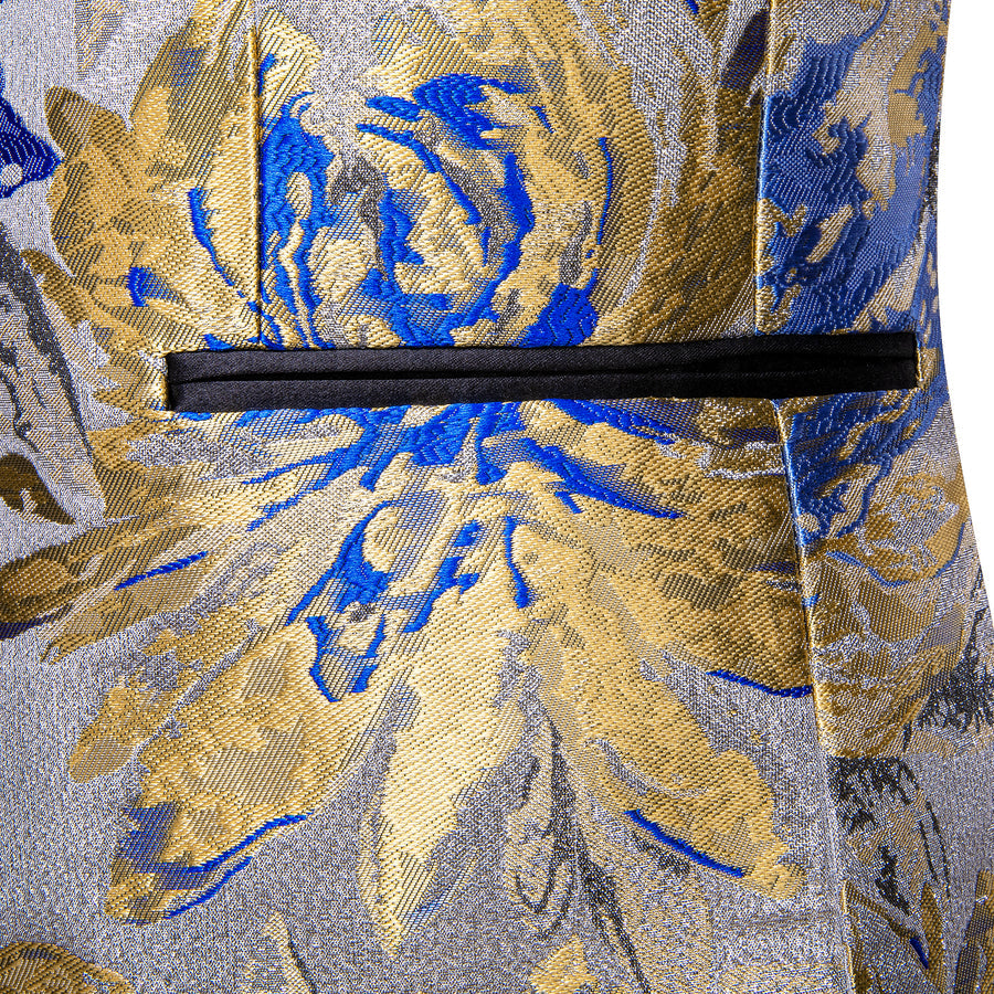 Silver Blue Dark Khaki Floral Men's Tuxedo Jacket tuxedo - Sophisticated Gentlemen