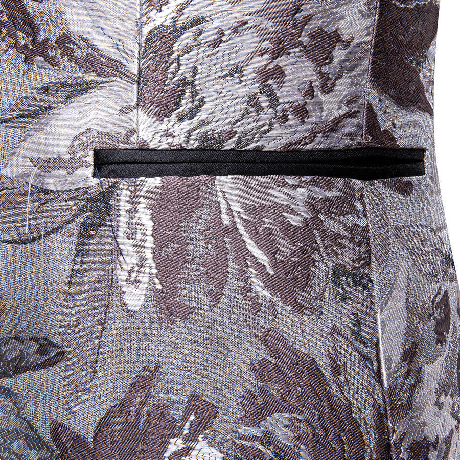 Silver Rosy Brown Floral Men's Tuxedo Jacket tuxedo - Sophisticated Gentlemen