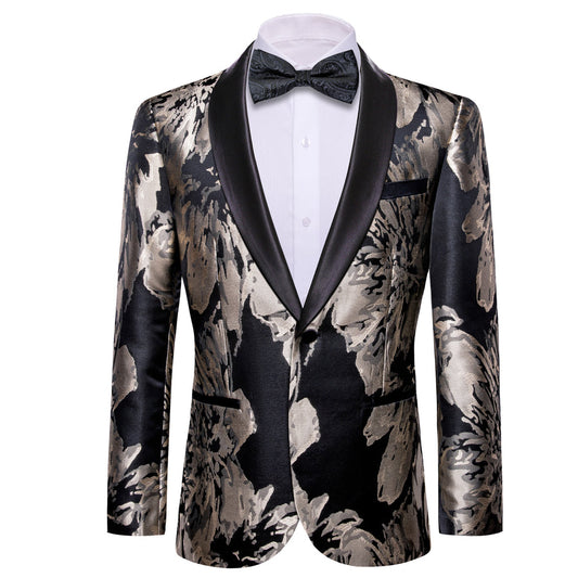 Black Tan Floral Men's Tuxedo Jacket tuxedo S (38)   - Sophisticated Gentlemen