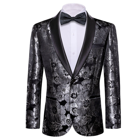 Black and Gray Floral Men's Tuxedo Jacket tuxedo S (38)   - Sophisticated Gentlemen