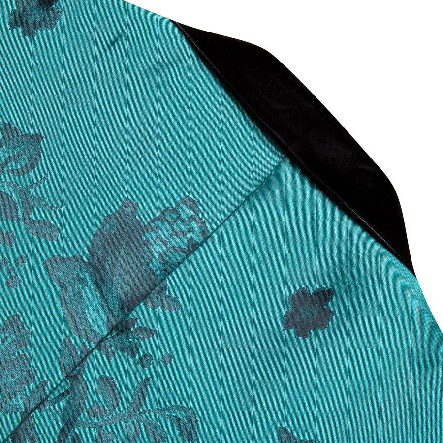 Dark Turquoise Black Yellow Floral Men's Tuxedo Jacket tuxedo - Sophisticated Gentlemen