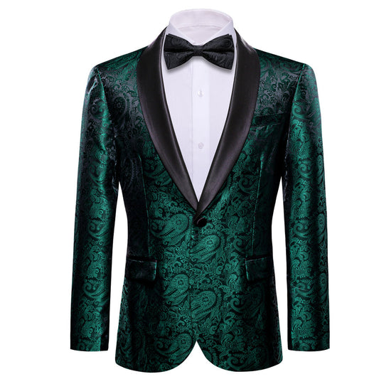 Sapphire Pine Green Black Paisley Shawl Collar Men's Tuxedo Jacket tuxedo S (38)   - Sophisticated Gentlemen