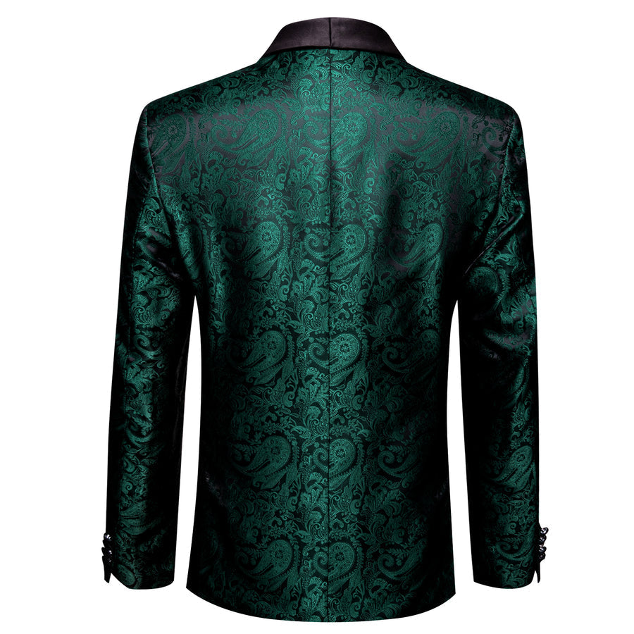 Sapphire Pine Green Black Paisley Shawl Collar Men's Tuxedo Jacket tuxedo - Sophisticated Gentlemen