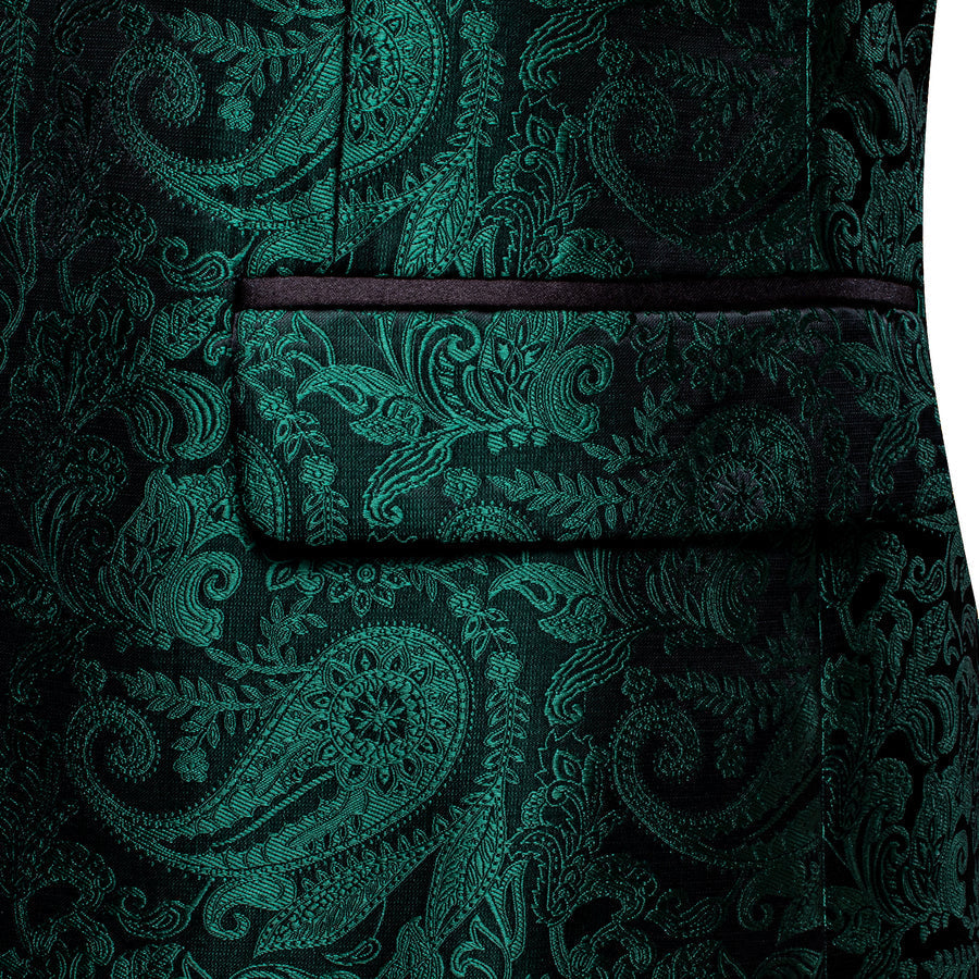 Sapphire Pine Green Black Paisley Shawl Collar Men's Tuxedo Jacket tuxedo - Sophisticated Gentlemen