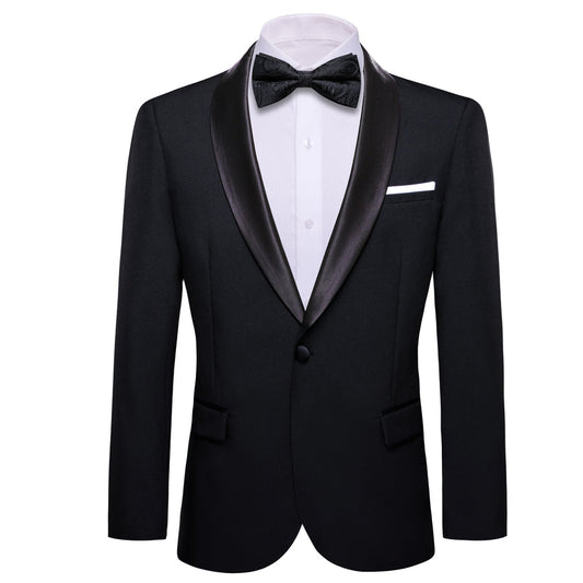 Classic Black Solid Shawl Lapel Suit Men's Tuxedo Jacket tuxedo S (38)   - Sophisticated Gentlemen
