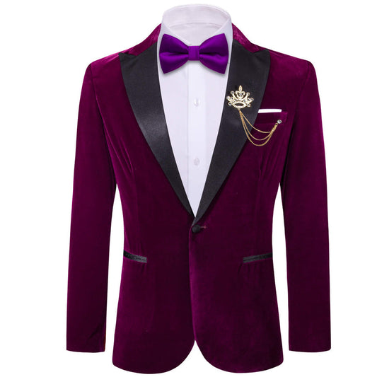 Plum Purple Solid Silk Peak Collar Suit Men's Tuxedo Jacket tuxedo S (38)   - Sophisticated Gentlemen