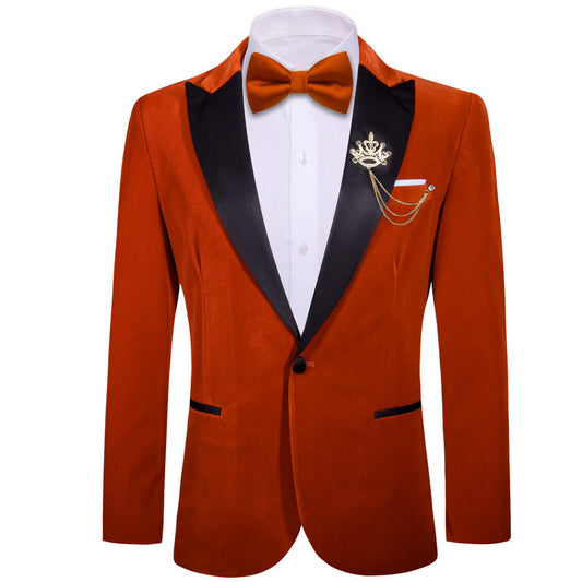 Burnt Orange Solid Silk Peak Collar Suit Men's Tuxedo Jacket tuxedo S (38)   - Sophisticated Gentlemen
