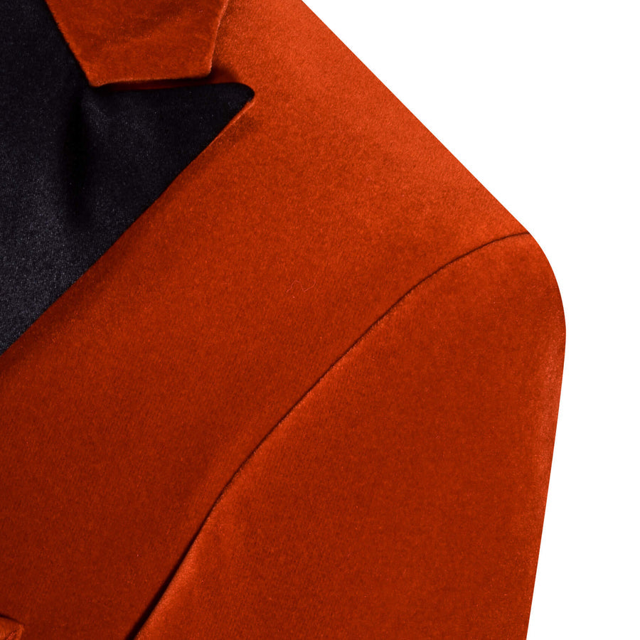 Burnt Orange Solid Silk Peak Collar Suit Men's Tuxedo Jacket tuxedo - Sophisticated Gentlemen