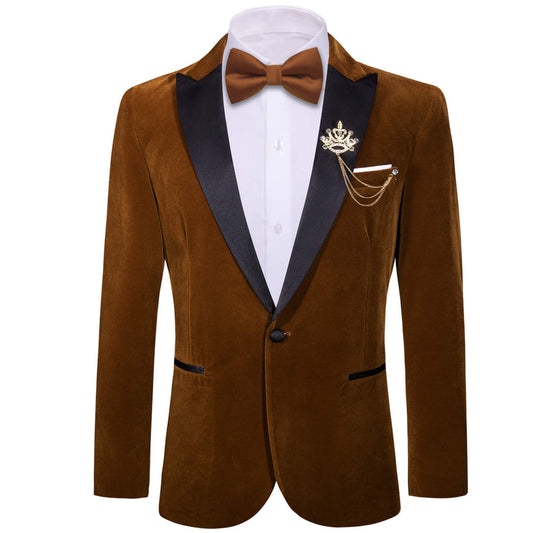 Chocolate Brown Solid Silk Men's Tuxedo Jacket tuxedo S (38)   - Sophisticated Gentlemen