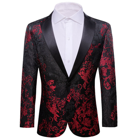 Red and Black Floral Men's Tuxedo Jacket tuxedo S (38)   - Sophisticated Gentlemen