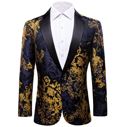 Gold Blue Black Floral Men's Tuxedo Jacket tuxedo S (38)   - Sophisticated Gentlemen
