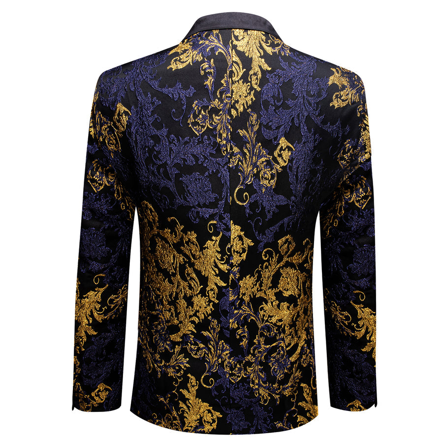 Gold Blue Black Floral Men's Tuxedo Jacket tuxedo - Sophisticated Gentlemen