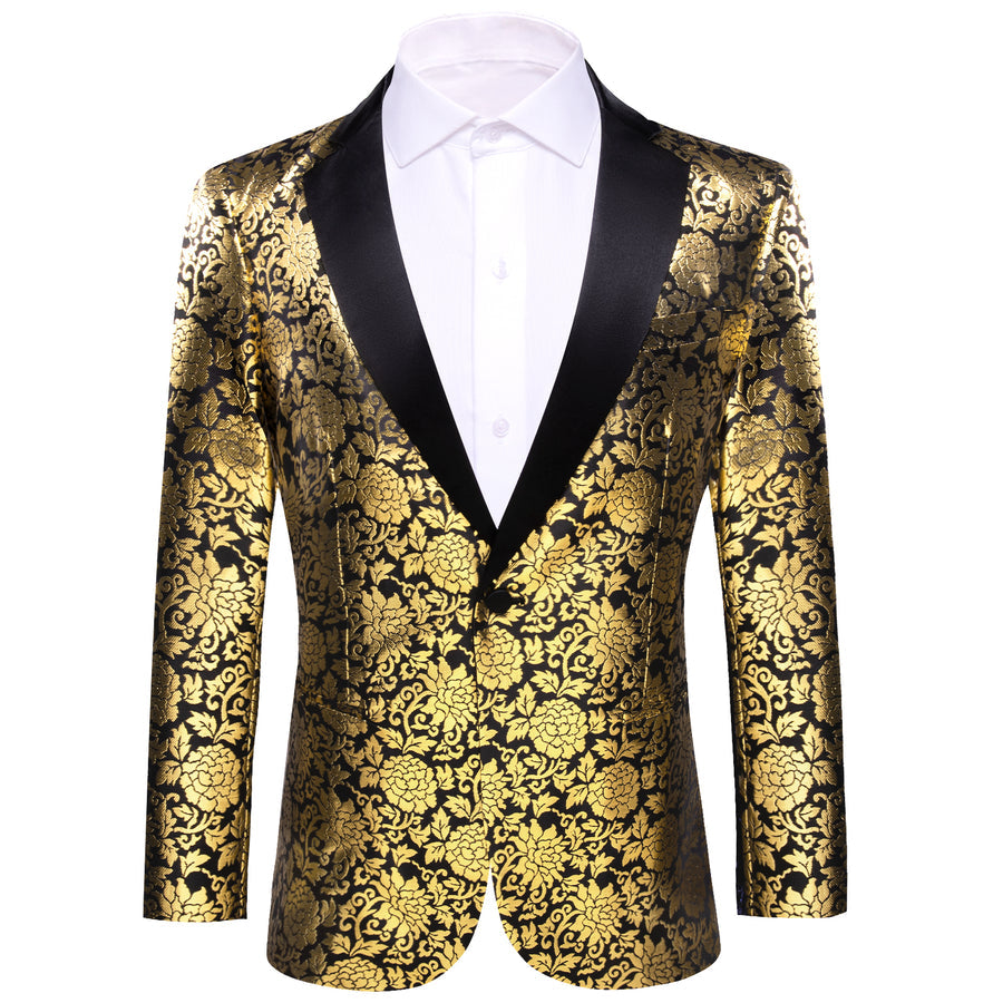 Gold Black Floral Flower Men's Tuxedo Jacket tuxedo S (38) - Sophisticated Gentlemen