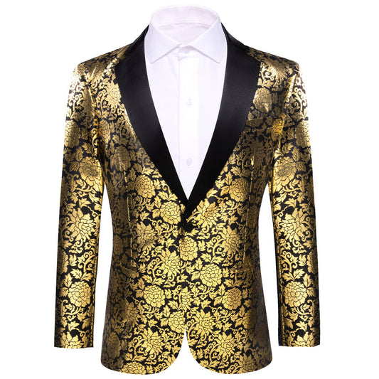 Gold Black Floral Flower Men's Tuxedo Jacket tuxedo S (38)   - Sophisticated Gentlemen