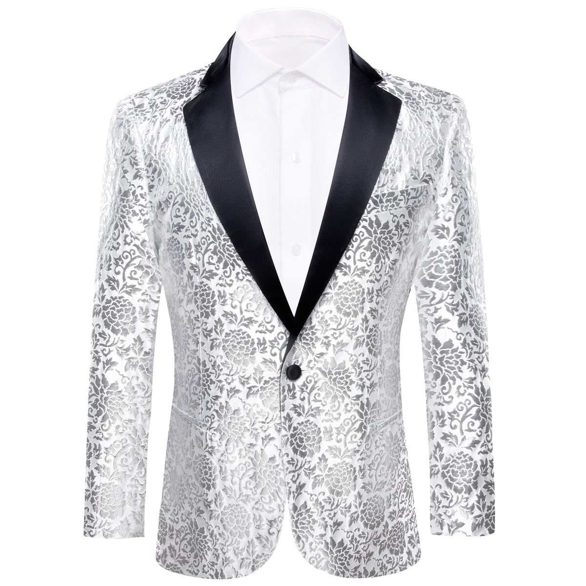 White and Silver Floral Tuxedo Jacket tuxedo S (38) - Sophisticated Gentlemen