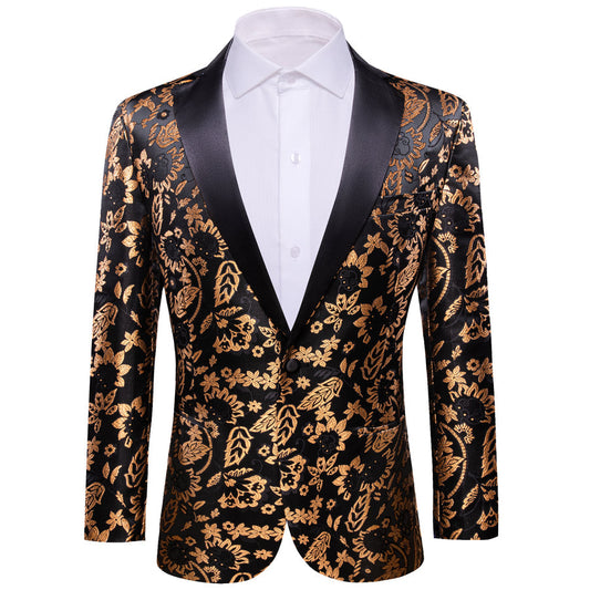 Gold and Black Floral Flower Men's Tuxedo Jacket tuxedo S (38)   - Sophisticated Gentlemen