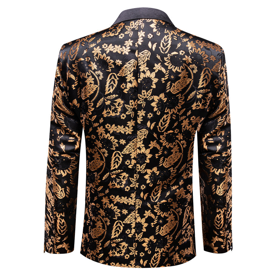 Gold and Black Floral Flower Men's Tuxedo Jacket tuxedo - Sophisticated Gentlemen
