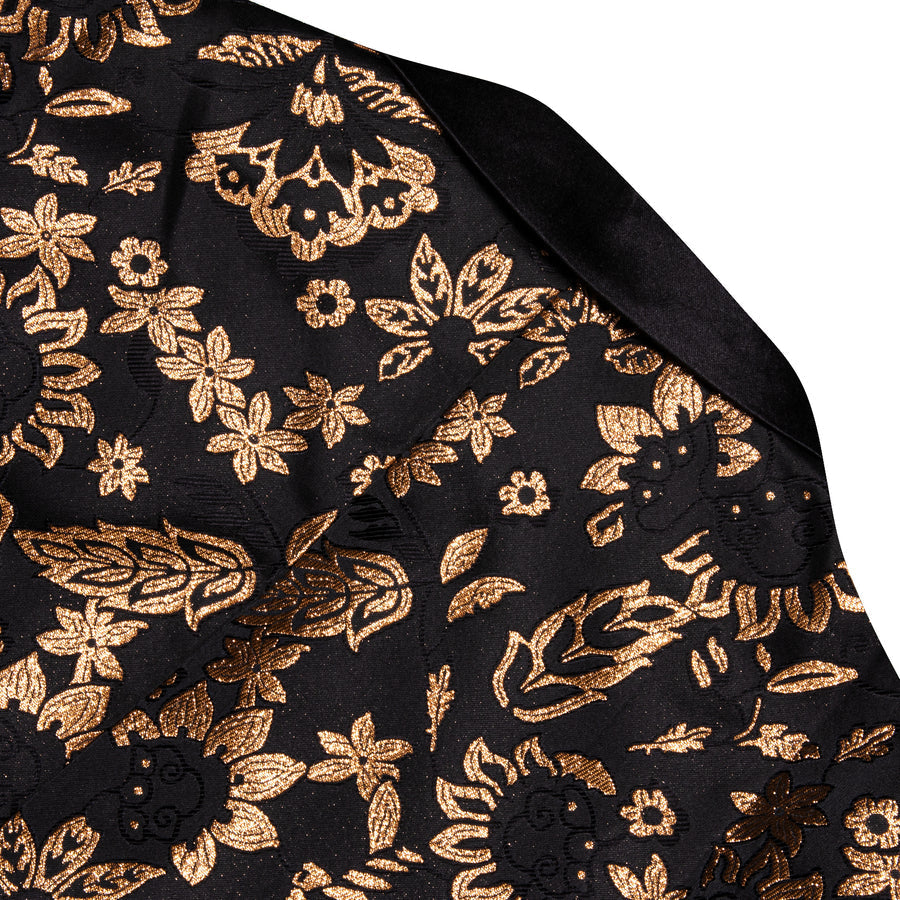 Gold and Black Floral Flower Men's Tuxedo Jacket tuxedo - Sophisticated Gentlemen