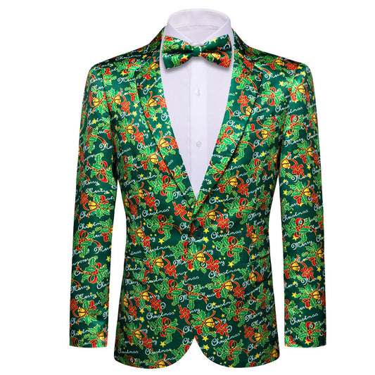 Green Mistletoe Christmas Men's Tuxedo Jacket tuxedo S (38)   - Sophisticated Gentlemen