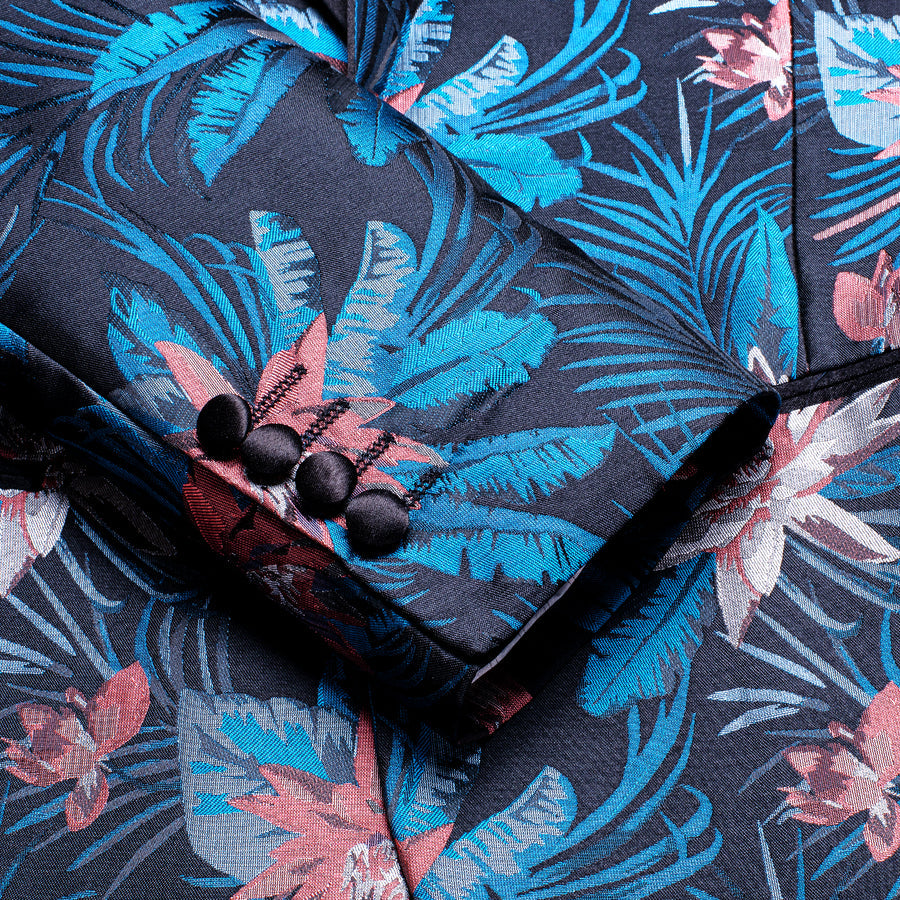 Black Blue White Epiphyllum Floral Men's Tuxedo Jacket tuxedo - Sophisticated Gentlemen