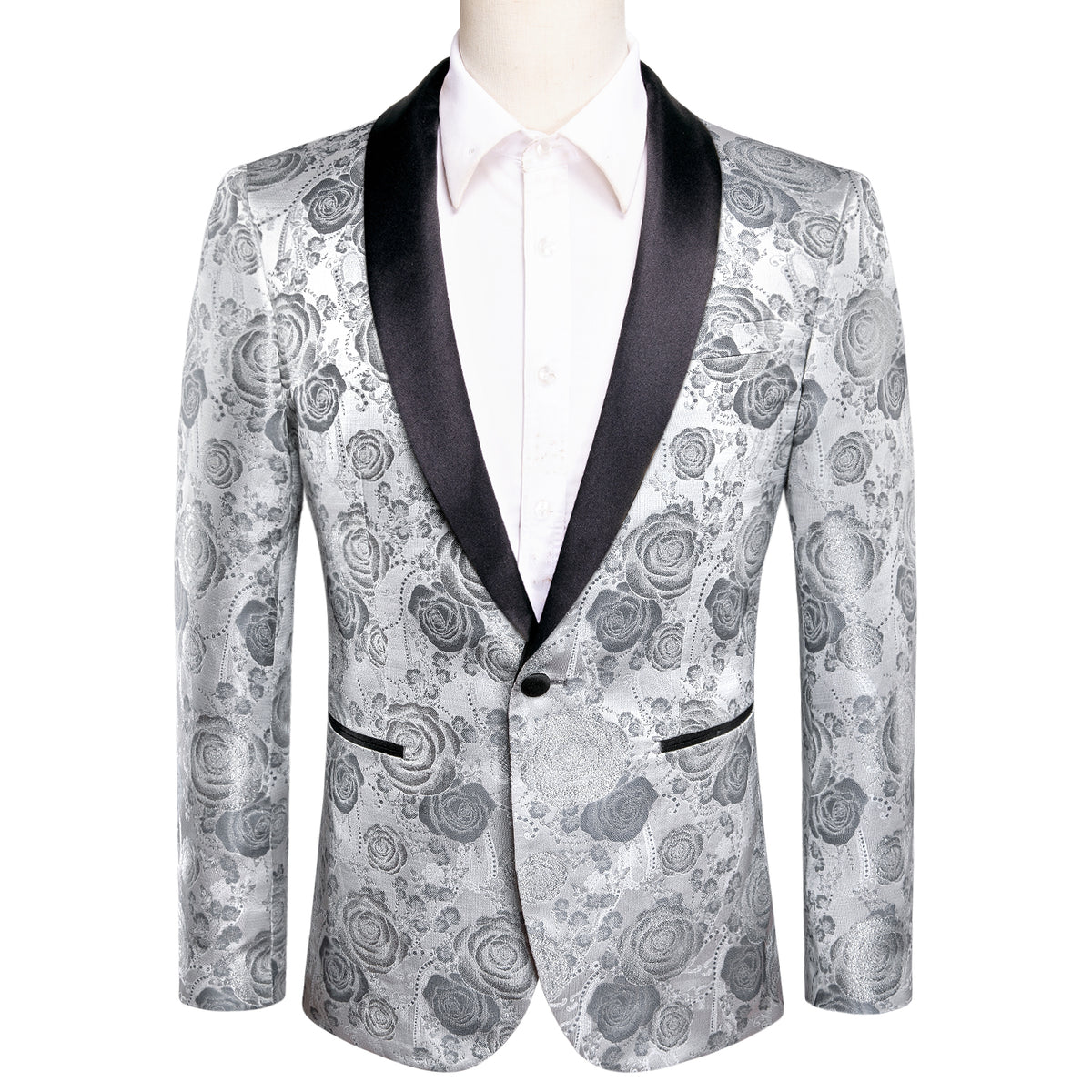 Silver Roses Floral Tuxedo Jacket tuxedo S (38) - Sophisticated Gentlemen