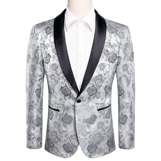 Silver Roses Floral Tuxedo Jacket tuxedo S (38)   - Sophisticated Gentlemen