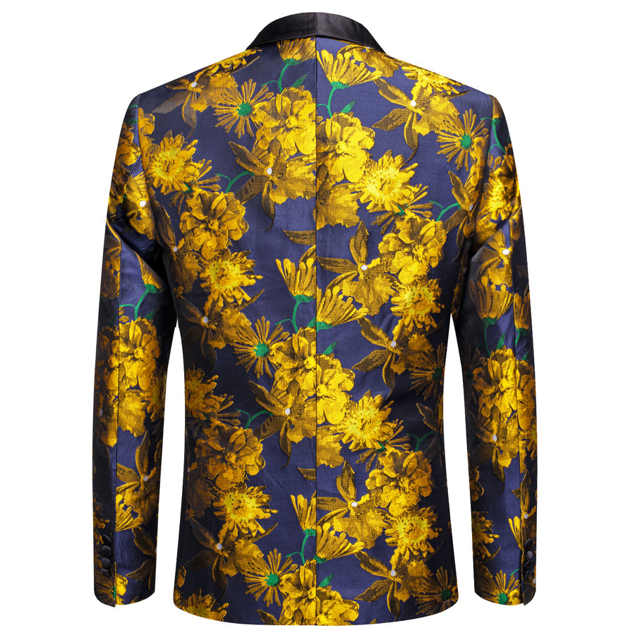 Blue and Gold Embroidered Floral Men's Tuxedo Jacket tuxedo - Sophisticated Gentlemen